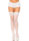 Leg Avenue Stay Up Lycra Sheer Thigh High with 3in Lace Top - White - One Size