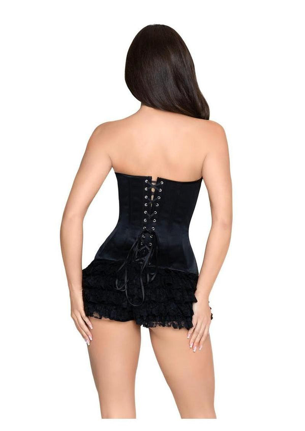 Leg Avenue Steel Boned Satin Corset with Full Busk Closer and Lace-Up Back - Black - Large