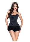 Leg Avenue Steel Boned Satin Corset with Full Busk Closer and Lace-Up Back - Black - Medium