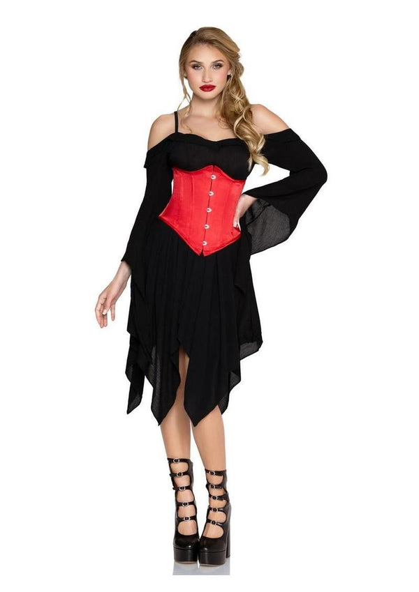 Leg Avenue Steel Boned Satin Waist Cincher with Full Busk Closer and Lace-Up Back - X