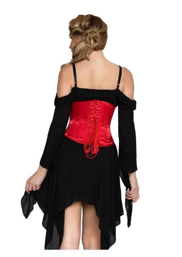Leg Avenue Steel Boned Satin Waist Cincher with Full Busk Closer and Lace-Up Back - X - Red - Large