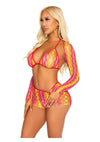 Leg Avenue Zig Zag Net Bikini Top, Boyshorts, and Shrug - Multicolor - One Size