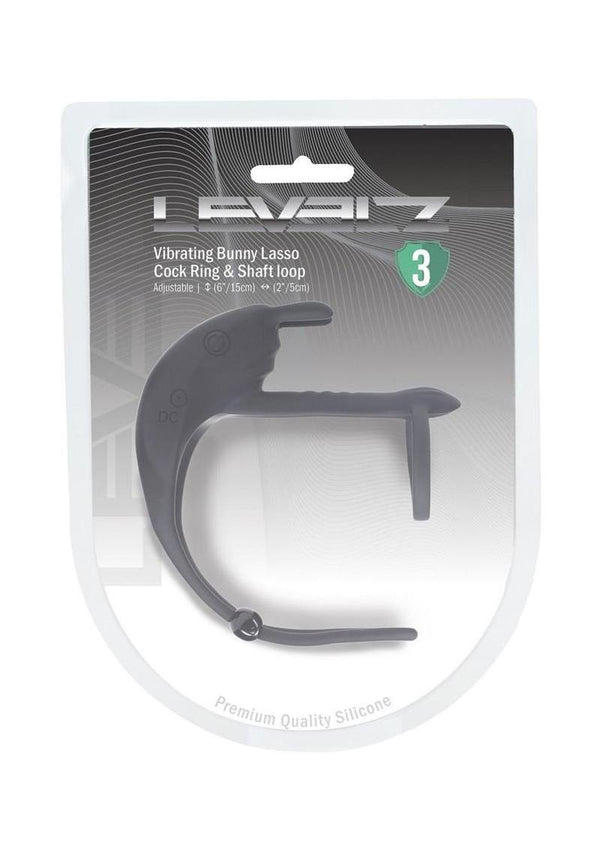 Levelz Adjustable Bunny Vibrating Rechargeable Silicone Lasso Cock Ring and Shaft Loop - Black