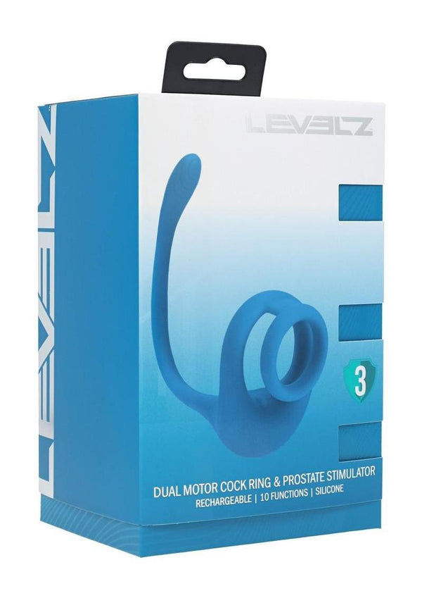 Levelz Dual Motor Rechargeable Silicone Cock Ring with Prostate Stimulator - Teal