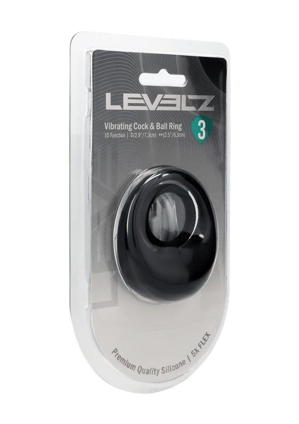 Levelz Vibrating Liquid Silicone Rechargeable Cock and Ball Ring - Black