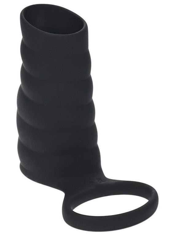 Levelz Vibrating Ribbed Silicone Cock Sleeve and Ball Ring - Black