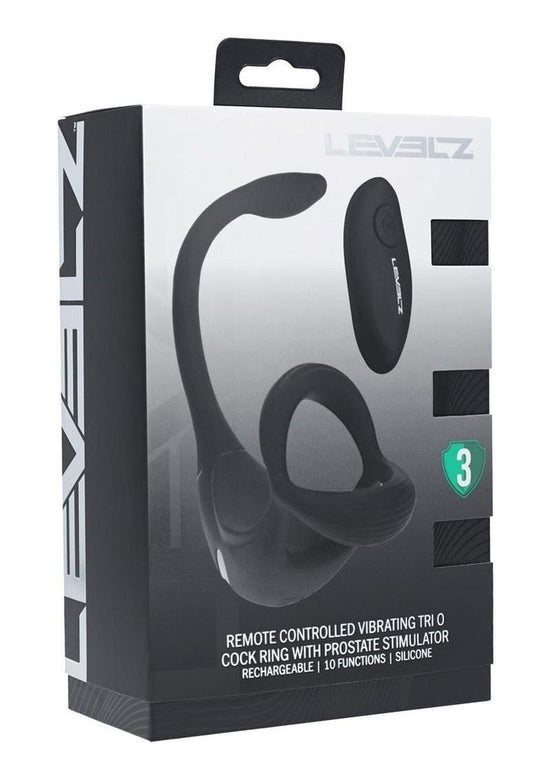 Levelz Vibrating Silicone Rechargeable Tri O Cock Ring with Prostate Stimulator and Remote Control - Black