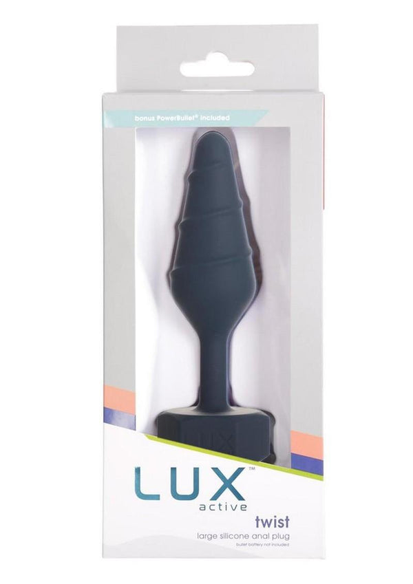 Lux Active Twist Rechargeable Silicone Anal Plug - Blue - Large