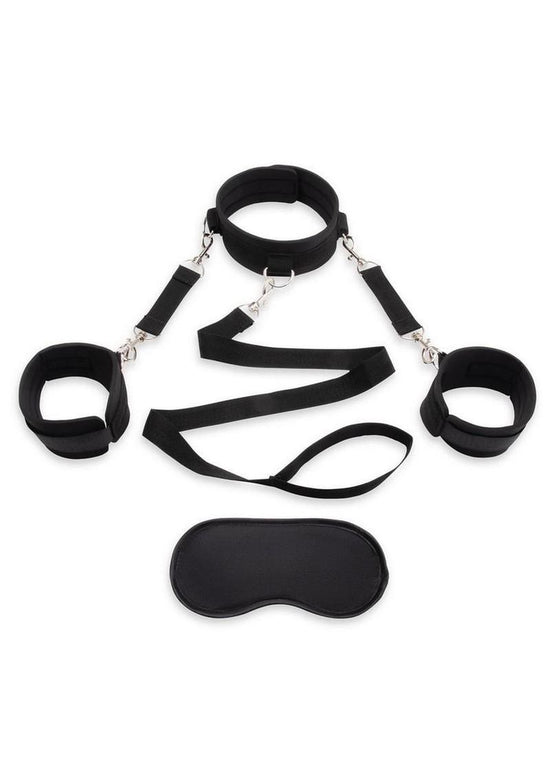 Lux Fetish Collar and Leash Set with Removable Cuffs - Black
