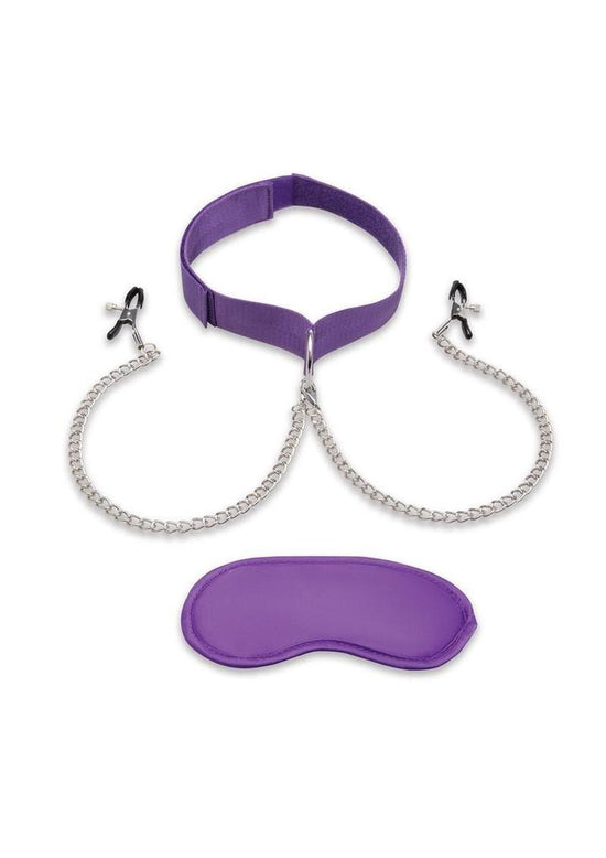 Lux Fetish Collar and Nipple Clamps - Purple