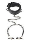 Master Series Collared Temptress Collar with Nipple Clamps - Black