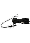 Master Series Roped Beaded Anal Hook with Rope - Black/Silver