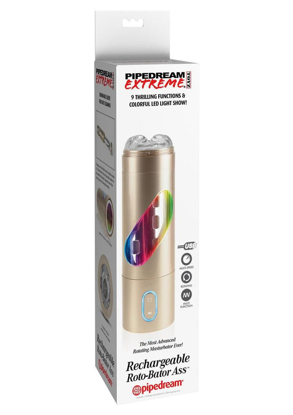 Pipedream Extreme Toyz Rechargeable Roto-Bator Ass Masturbator - Butt - Clear/Gold/Multicolor