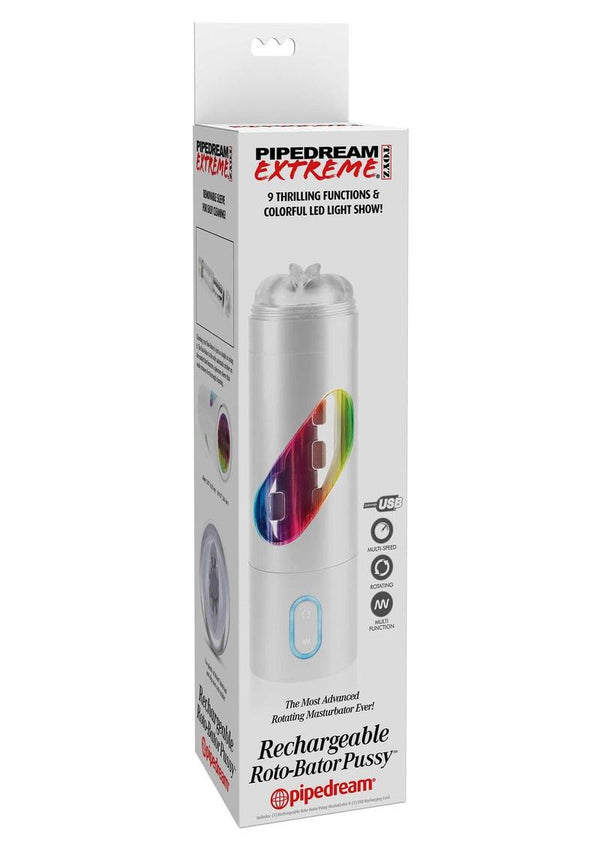 Pipedream Extreme Toyz Rechargeable Roto-Bator Pussy Masturbator - Pussy - Clear/Multicolor/White