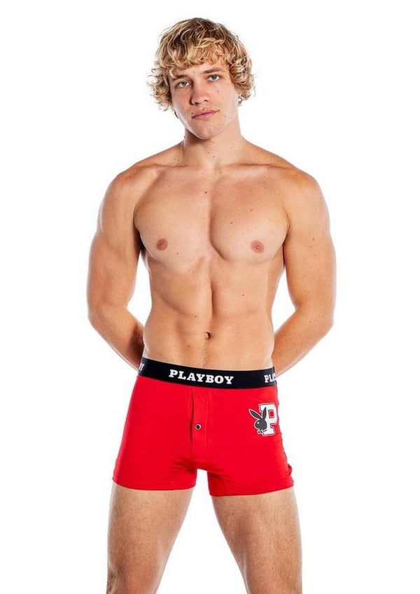 Playboy Mens Varsity Boxer Briefs - Red/White - Small