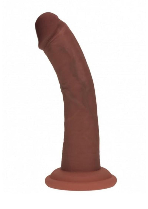 Realrock Dual Layered Silicone Curved Realistic Dildo with Suction Cup - Chocolate - 6in