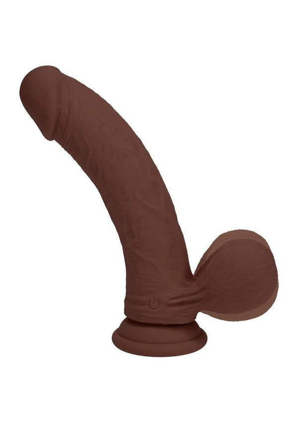 Realrock Rechargeable Silicone Dual Layered Vibrating Curved Dildo with Weighted Balls - Chocolate - 8in