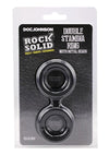 Rock Solid Silicone Double Stamina Cock Ring with Metal Beads - Black