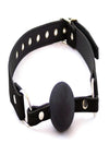 Rouge Fetish Play Leather Adjustable Ball Gag with Metal Accents - Black/Metal