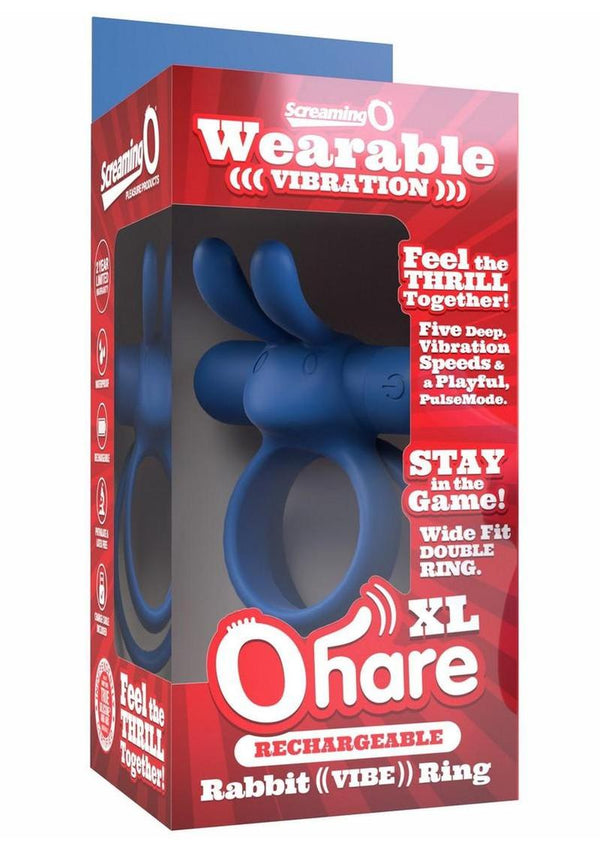 Screaming O Ohare XL Rechargeable Silicone Vibrating Cock Ring - Blue - XLarge
