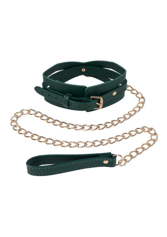 Sex and Mischief Indica Cutout Collar and Leash - Gold/Green
