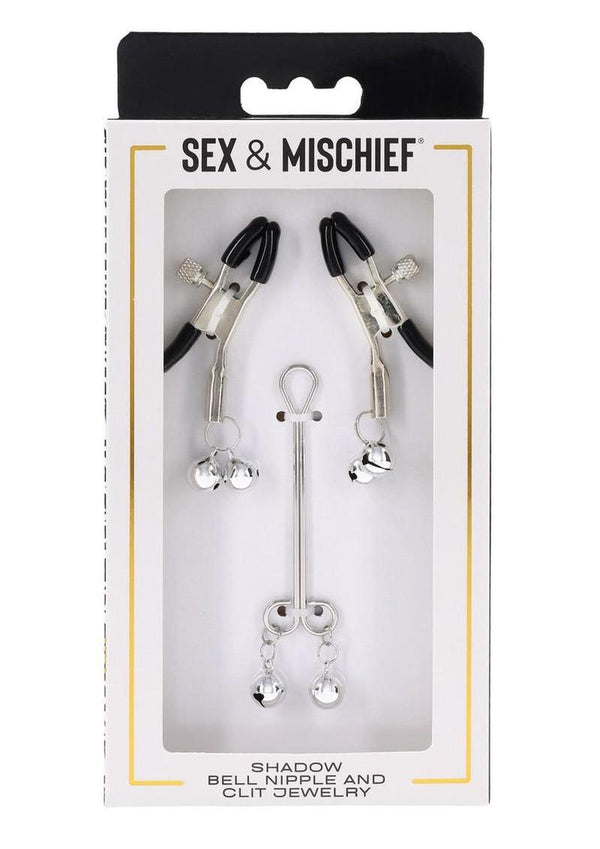 Sex and Mischief Shadow Bell Nipple Clit Jewelry - Black/Silver