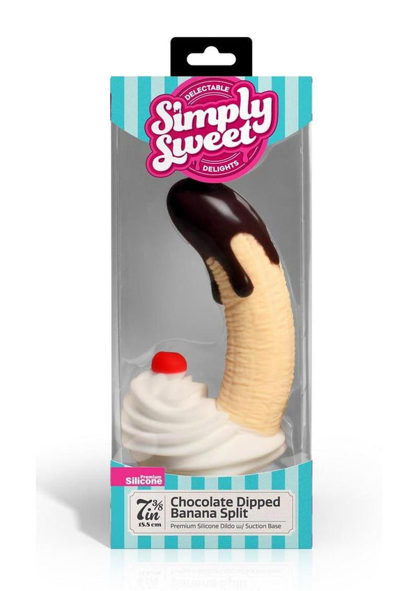 Simply Sweet Chocolate Dipped Banana Split Premium Silicone Dildo - Multicolor - 7.4in