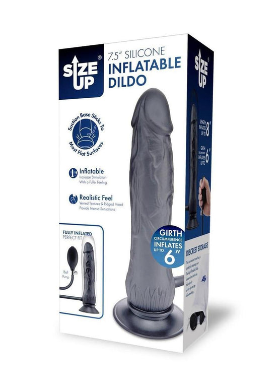Size Up Ripple Inflatable Silicone Dildo - Black - 7.5in