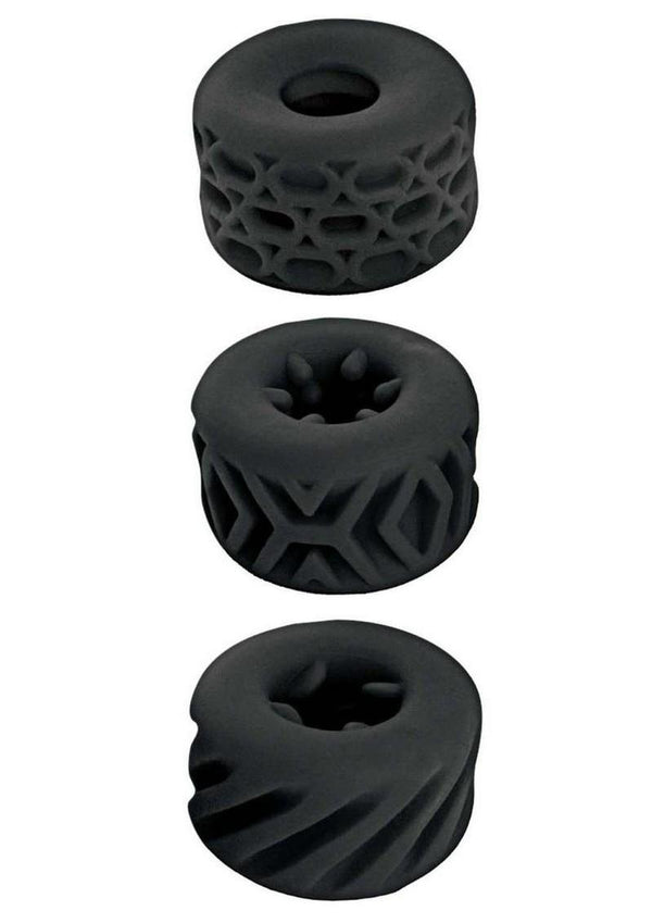 Super Stretchy Stroker Silicone Cock Rings - Black - 3 Piece