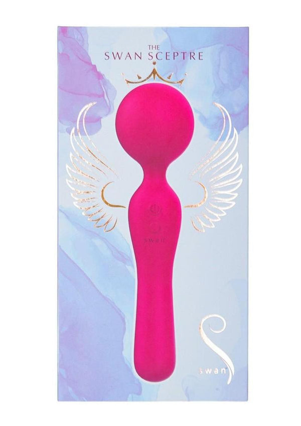 The Swan Sceptre Rechargeable Silicone Dual End Wand Massager - Berry