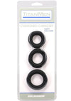 Titanmen Silicone Cushioned Cock Ring - Black - 3 Piece/Set