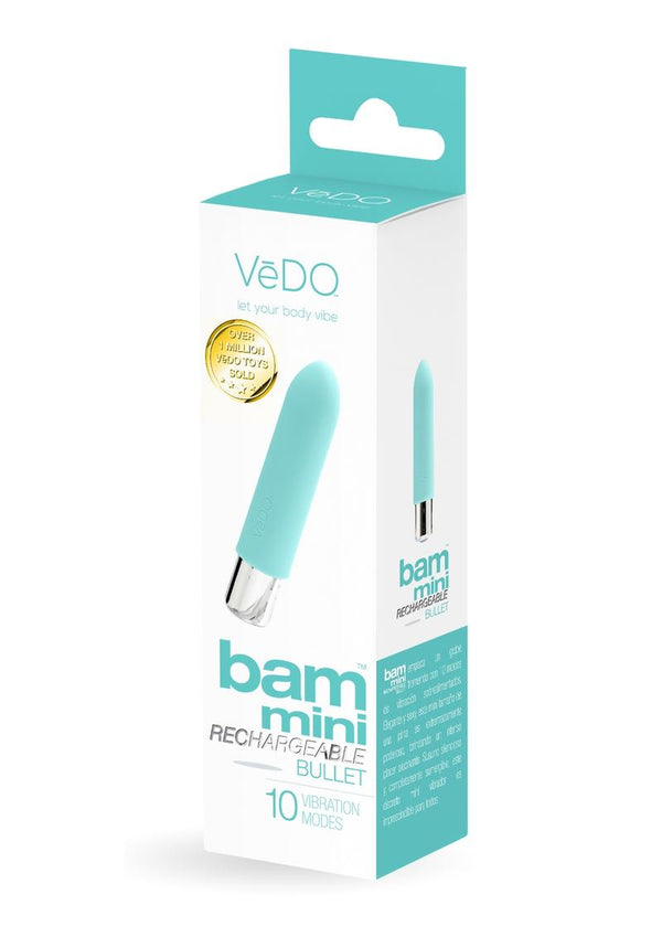 Vedo Bam Mini Rechargeable Silicone Bullet Vibrator - Tease Me - Teal/Turquoise
