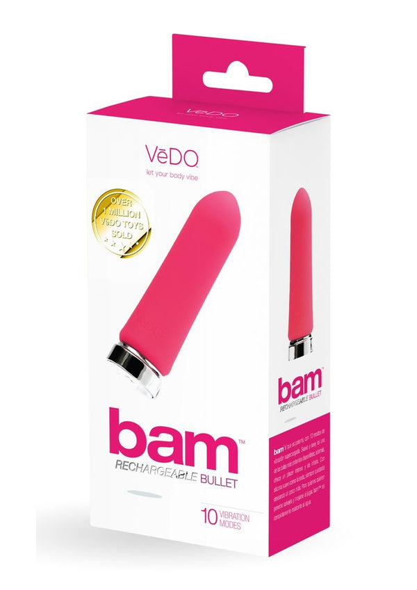 Vedo Bam Rechargeable Silicone Bullet Vibrator - Foxy - Pink