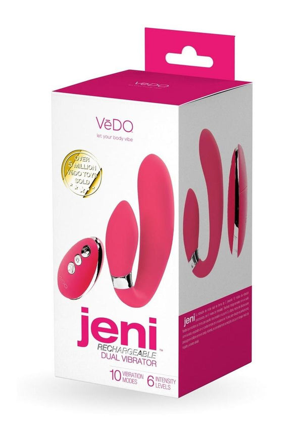 Vedo Jeni C-Shaped Rechargeable Silicone Dual Motor Vibe with Remote Control - Pink