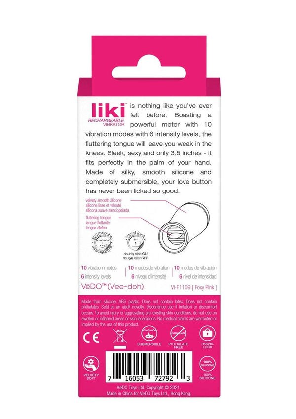 Vedo Liki Rechargeable Silicone Flicker Clitoral Vibrator - Foxy