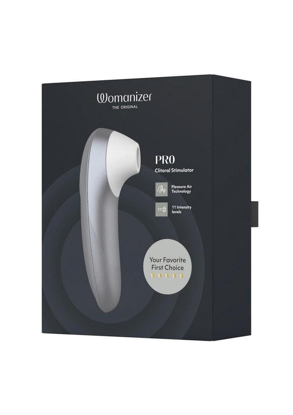 Womanizer Pleasure Air Pro Rechargeable Silicone Air Pulse Clitoral Vibrator - Grey/Silver
