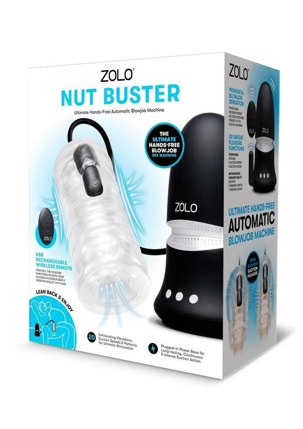 ZOLO Nut Buster Rechargeable Multi-Function Masturbator with Remote - Black/Clear